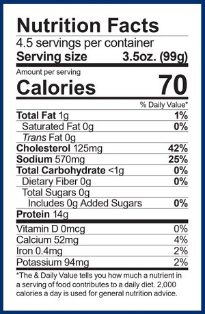 Nutritional information for Spot Prawn Tails