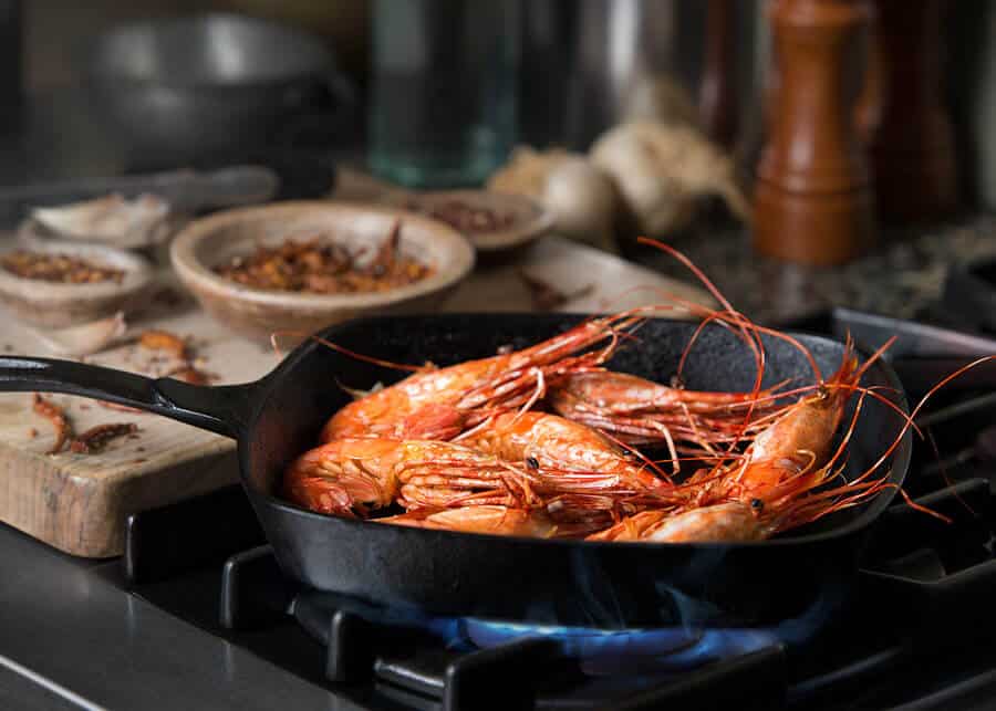 Spot prawns sauteed in olive oil